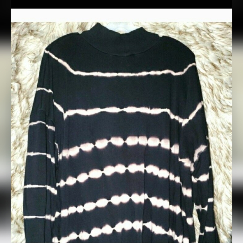 Black & Cream Tie-Dye Mock Neck Sweater | Edgy Street Style Grunge XXL - Picture 3 of 5